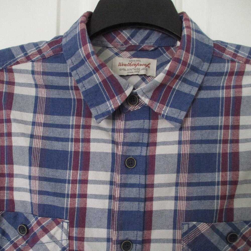 Weatherproof Mens L/S Blue & Wine Winter-weight Cotton Casual Shirt NWOT - Large